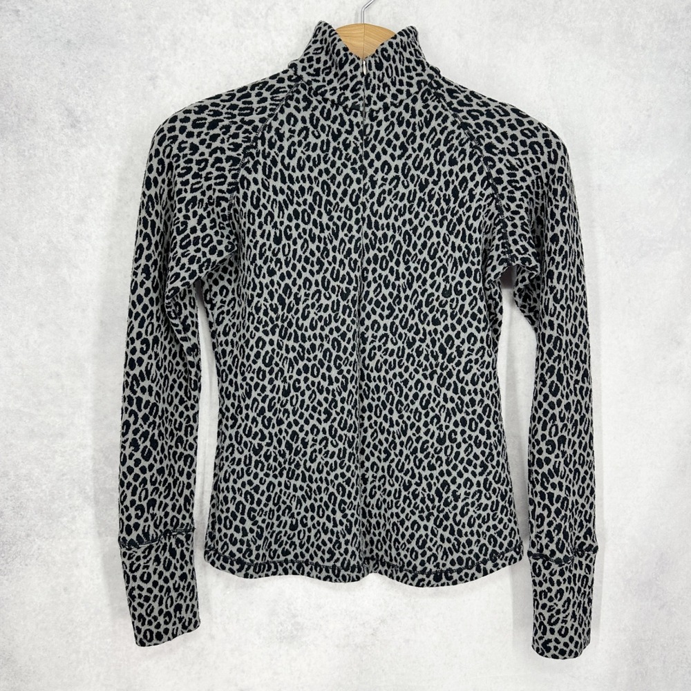 Lucy Womens Small Grey Black Leopard Print Half Zip Pullover Zip Cuffs Top
